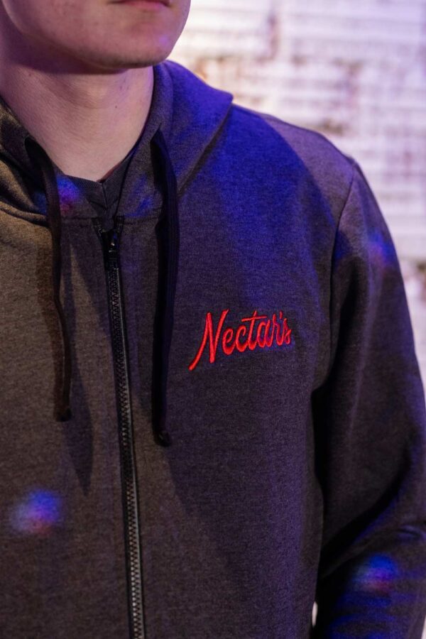 gray hoodie with embroidered Nectar's logo