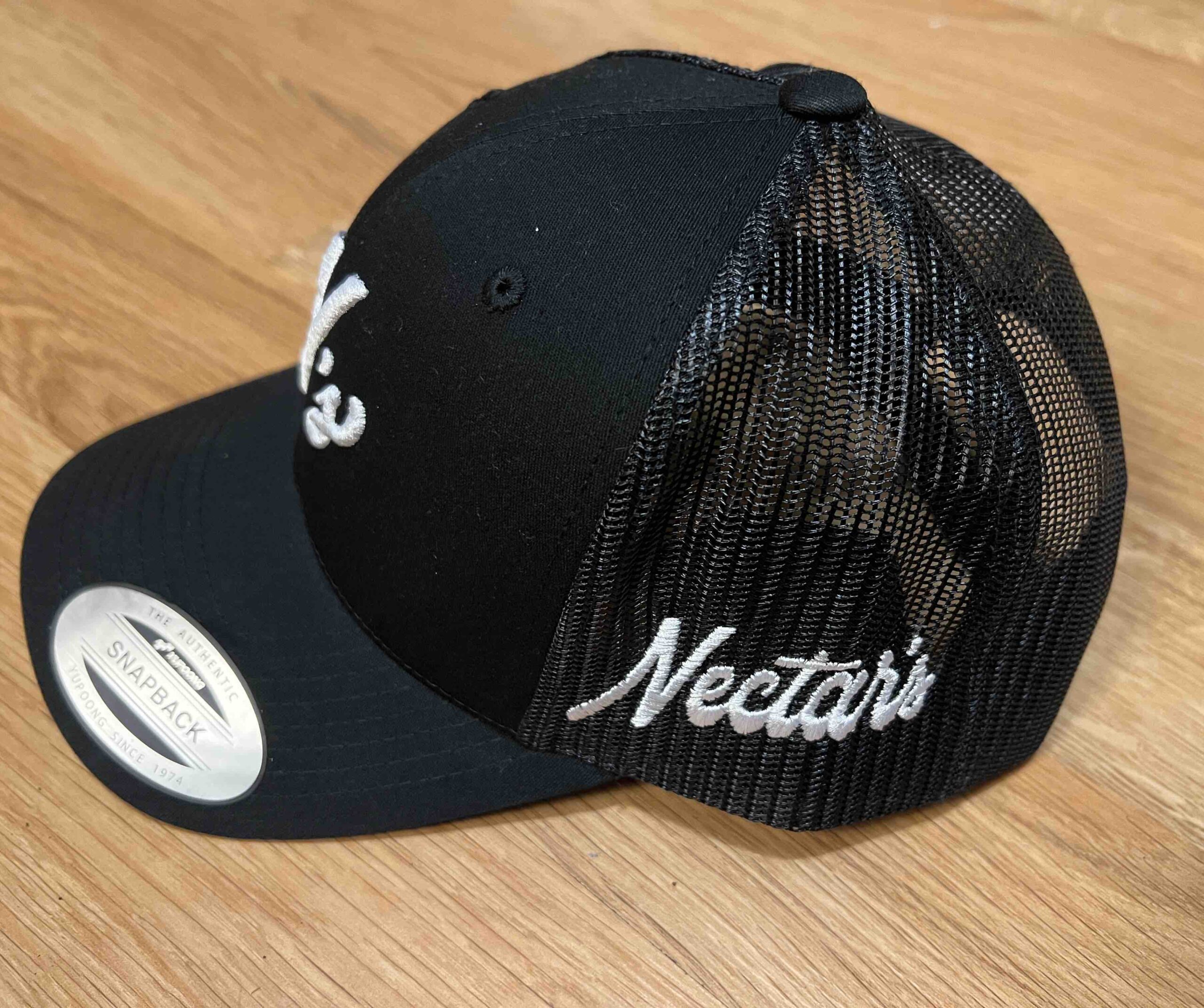 Black Hat w/ white 3D printing - Snap Back mesh back - Nectar's